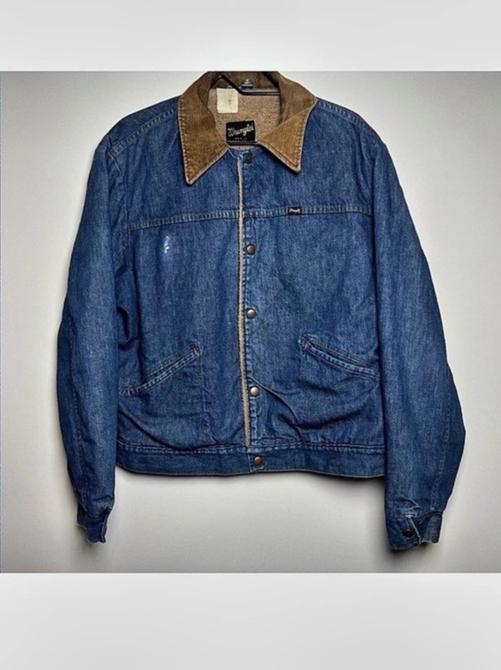Wrangler Vintage 80s Sherpa-Lined Denim Barn / Chore Jacket with Corduroy Collar